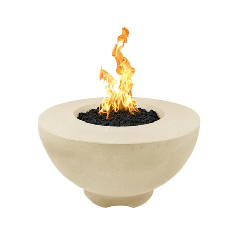 Sienna 37 Inch Match Light Round GFRC Concrete Propane Fire Pit in Vanilla By The Outdoor Plus