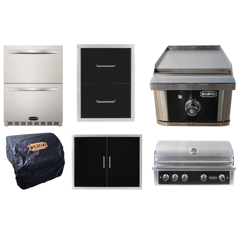 Wildfire Ultimate 42-In Grill Outdoor Kitchen Package w/15-In Side Griddle and 24-In Dual Outdoor Rated Refrigerator Drawers - WF-PRO42G-RH-NG