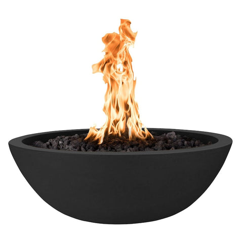 Sedona 27 Inch Match Light Round GFRC Concrete Propane Fire Bowl in Black By The Outdoor Plus