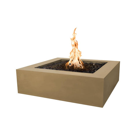 Quad 36 Inch Match Light Square GFRC Concrete Propane Fire Pit in Brown By The Outdoor Plus