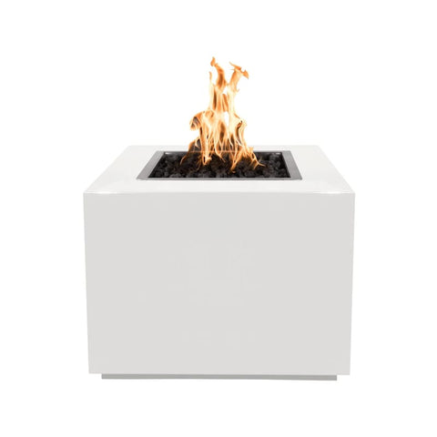 Forma 30 Inch Match Light Square Powder Coated Steel Propane Fire Pit in White By The Outdoor Plus