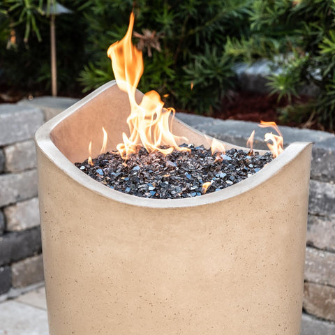 Wave 20 Inch Round GFRC Concrete Natural Gas Fire Urn in Cafe Blanco By American Fyre Designs