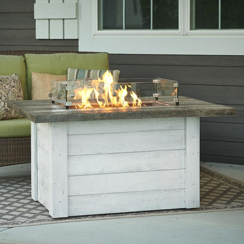 Alcott 48 Inch Rectangular Stucco Natural Gas Fire (Ships As Propane With Conversion Fittings) Pit Table in White By The Outdoor GreatRoom Company