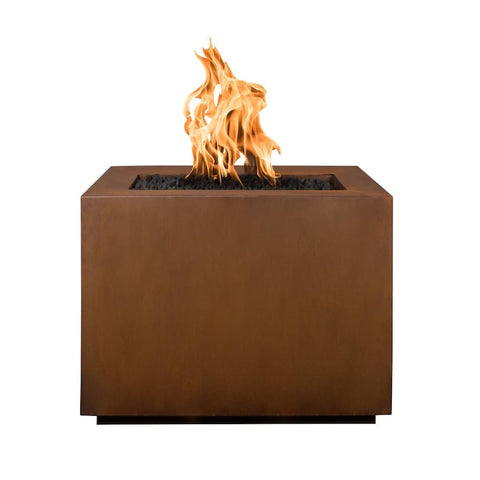 Forma 30 Inch Match Light Square Corten Steel Propane Fire Pit in Copper By The Outdoor Plus