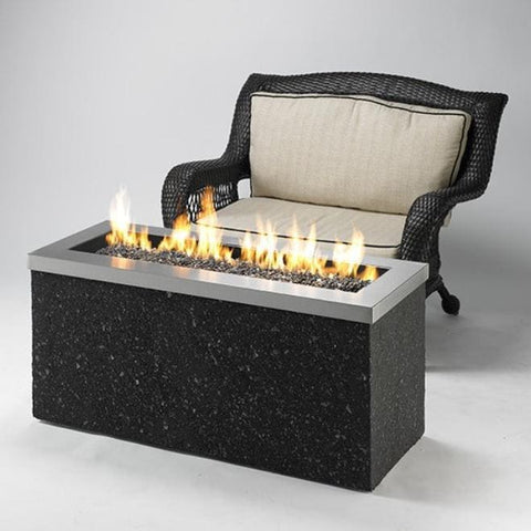 Key Largo 54 Inch Rectangular Stucco Propane Fire Pit Table in Stainless Steel By The Outdoor GreatRoom Company
