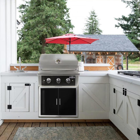 Wildfire 30-In Grill Outdoor Kitchen Package w/Double Side Burner and 15-In Outdoor Rated Refrigerator - WF-PRO30G-RH-LP