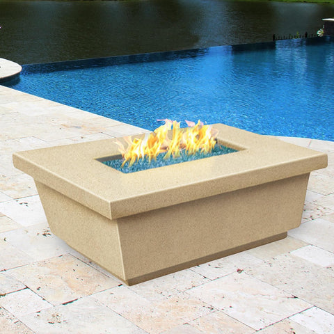 Contempo 52 Inch Rectangular GFRC Concrete Propane Fire Pit Table in Cafe Blanco By American Fyre Designs