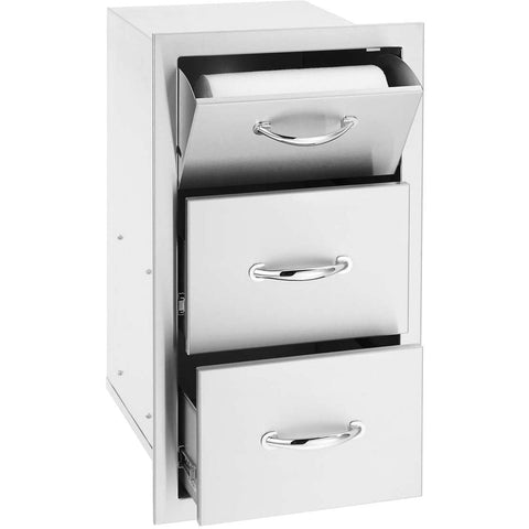 Summerset 15-Inch Stainless Steel Masonry Double Access Drawer With Paper Towel Holder - SSTDC-17M