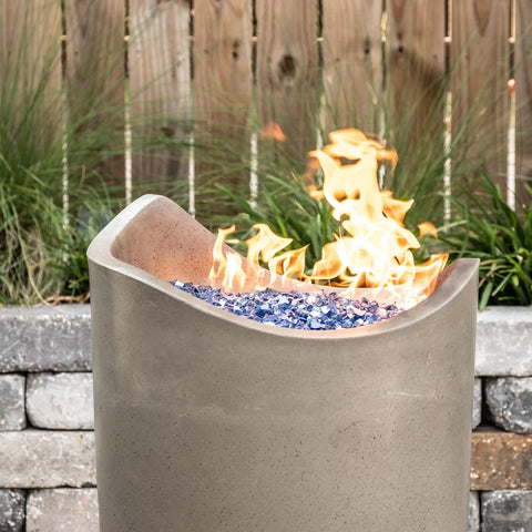 Wave 20 Inch Round GFRC Concrete Propane Fire Urn in Smoke By American Fyre Designs