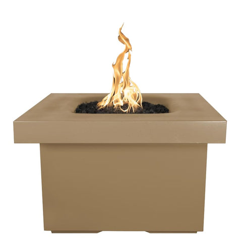 Ramona 36 Inch Match Light Square GFRC Concrete Propane Fire Pit Table in Brown By The Outdoor Plus