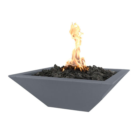 Maya 24 Inch Match Light Square GFRC Concrete Propane Fire Bowl in Gray By The Outdoor Plus