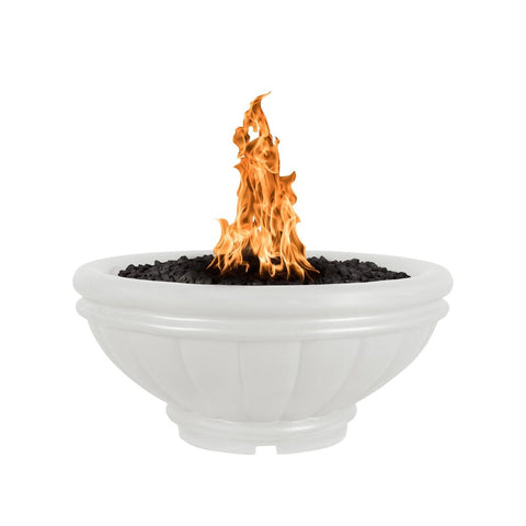 Roma 24 Inch Match Light Round GFRC Concrete Propane Fire Pit in Limestone By The Outdoor Plus