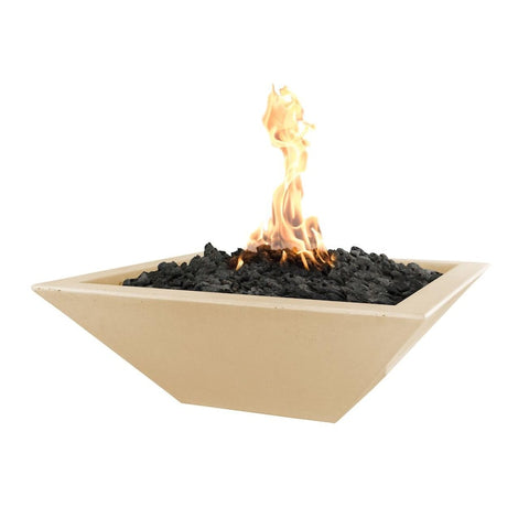 Maya 24 Inch Match Light Square GFRC Concrete Propane Fire Bowl in Vanilla By The Outdoor Plus