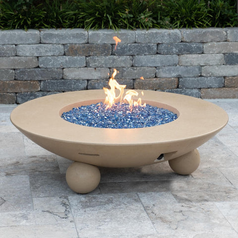 Versailles 54 Inch Round GFRC Concrete Natural Gas Fire Pit Table in Cafe Blanco By American Fyre Designs