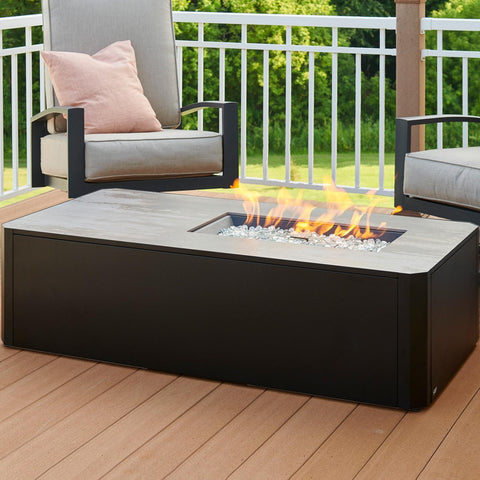 Kinney 55 Inch Rectangular Powder Coated Steel Propane Fire Pit Table in Black By The Outdoor GreatRoom Company