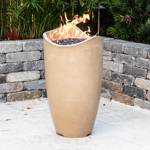 Wave 20 Inch Round GFRC Concrete Natural Gas Fire Urn in Cafe Blanco By American Fyre Designs