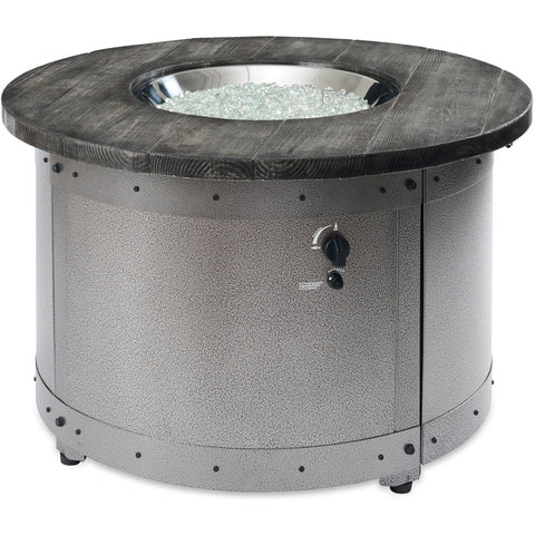 Edison 41 Inch Round Powder Coated Steel Natural Gas Fire Pit Table in Gray By The Outdoor GreatRoom Company