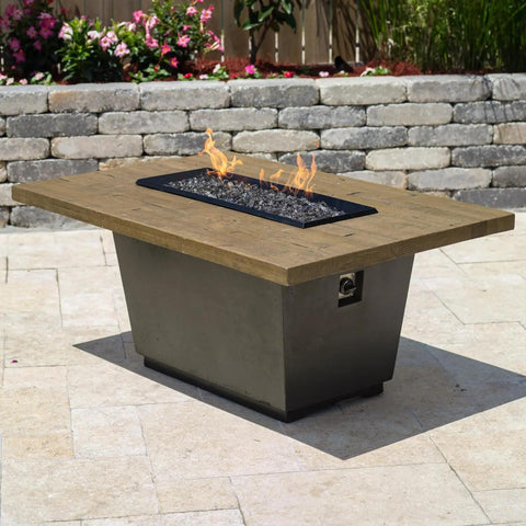 Cosmopolitan 54 Inch Rectangular GFRC Concrete Propane Fire Pit Table in Black By American Fyre Designs