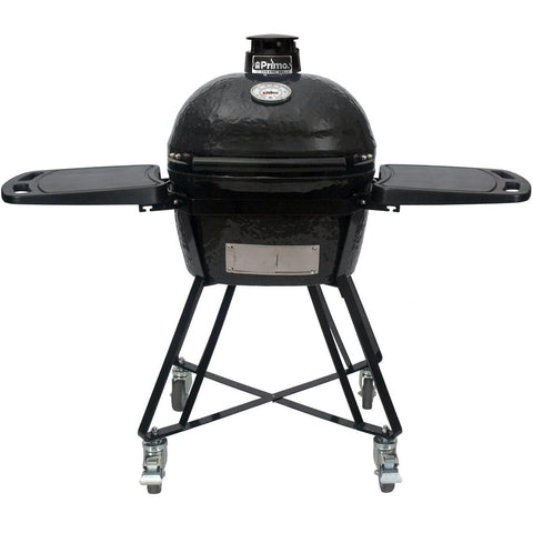 Primo All-In-One Oval Junior 200 Ceramic Kamado Grill With Cradle, Side Shelves And Stainless Steel Grates - PGCJRC (2021)