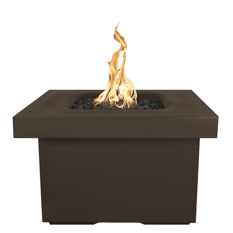 Ramona 36 Inch Match Light Square GFRC Concrete Propane Fire Pit Table in Chocolate By The Outdoor Plus
