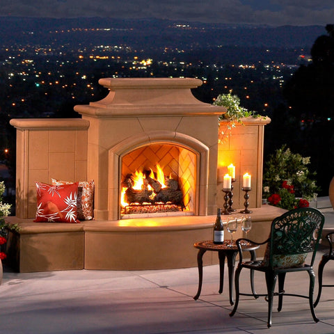 American Fyre Designs Grand Mariposa 113-Inch Outdoor Natural Gas Fireplace - Cafe Blanco