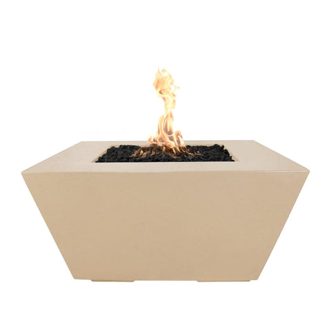 Redan 50 Inch Match Light Square GFRC Concrete Propane Fire Pit in Vanilla By The Outdoor Plus