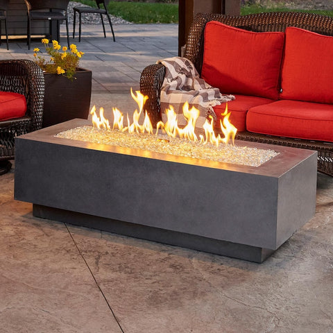 Cove 54 Inch Rectangular GFRC Concrete Natural Gas (Ships As Propane With Conversion Fittings) Fire Pit Table in Midnight Mist By The Outdoor GreatRoom Company