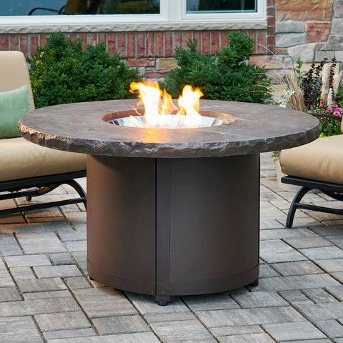 Beacon 48 Inch Round Powder Coated Steel Propane Fire Pit Table in Marbelized Noche By The Outdoor GreatRoom Company