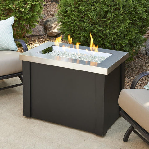 Providence 32 Inch Rectangular Steel Propane Fire Pit Table in Stainless Steel By The Outdoor GreatRoom Company