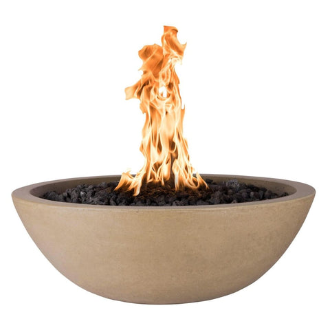 Sedona 27 Inch Match Light Round GFRC Concrete Propane Fire Bowl in Brown By The Outdoor Plus