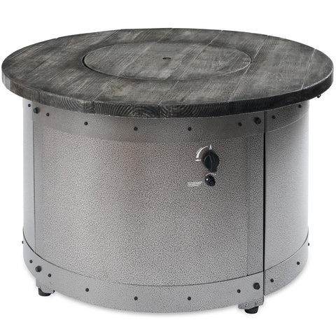 Edison 41 Inch Round Powder Coated Steel Natural Gas Fire Pit Table in Gray By The Outdoor GreatRoom Company