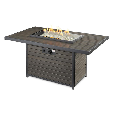 Brooks 50 Inch Rectangular Polyresin Natural Gas Fire Pit Table in Gray By The Outdoor GreatRoom Company