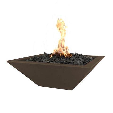 Maya 24 Inch Match Light Square GFRC Concrete Propane Fire Bowl in Chocolate By The Outdoor Plus