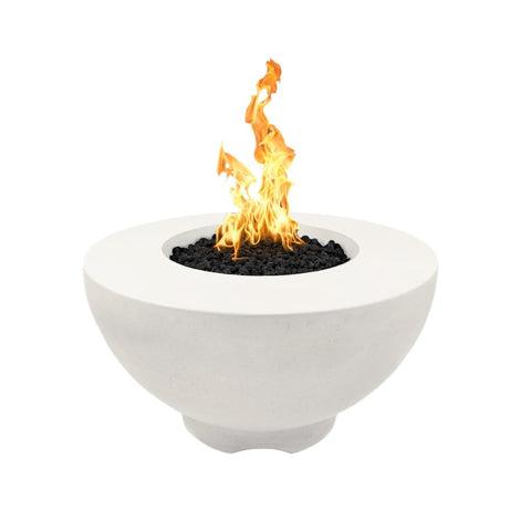 Sienna 37 Inch Match Light Round GFRC Concrete Propane Fire Pit in Limestone By The Outdoor Plus