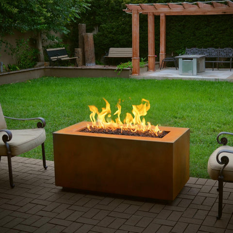 Pismo 48 Inch Match Light Rectangular Corten Steel Propane Fire Pit in Copper By The Outdoor Plus