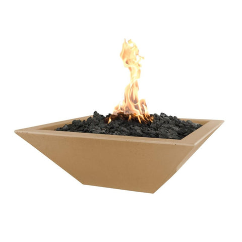 Maya 24 Inch Match Light Square GFRC Concrete Propane Fire Bowl in Brown By The Outdoor Plus