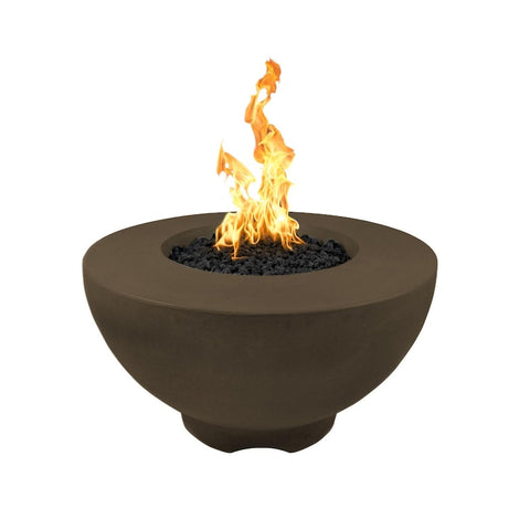Sienna 37 Inch Match Light Round GFRC Concrete Propane Fire Pit in Chocolate By The Outdoor Plus