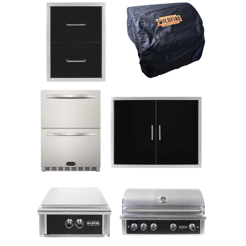 Wildfire Ultimate 42-In Grill Outdoor Kitchen Package w/Power Burner and 24-In Dual Outdoor Rated Refrigerator Drawers - WF-PRO42G-RH-LP
