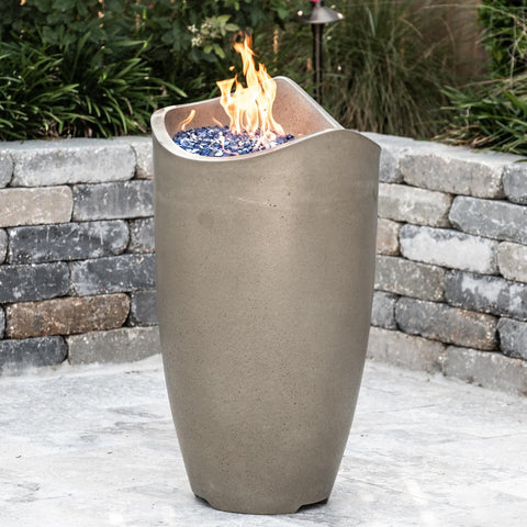 Wave 20 Inch Round GFRC Concrete Propane Fire Urn in Smoke By American Fyre Designs