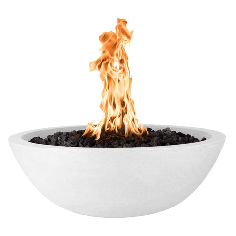 Sedona 27 Inch Match Light Round GFRC Concrete Propane Fire Bowl in Limestone By The Outdoor Plus