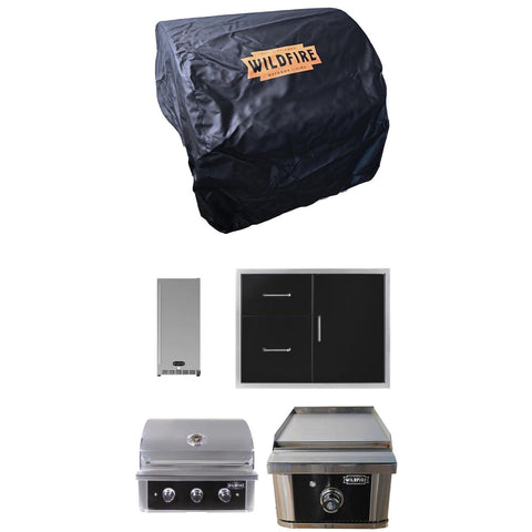 Wildfire 30-In Grill Outdoor Kitchen Package w/15-In Side Griddle and 15-In Outdoor Rated Refrigerator - WF-PRO30G-RH-NG