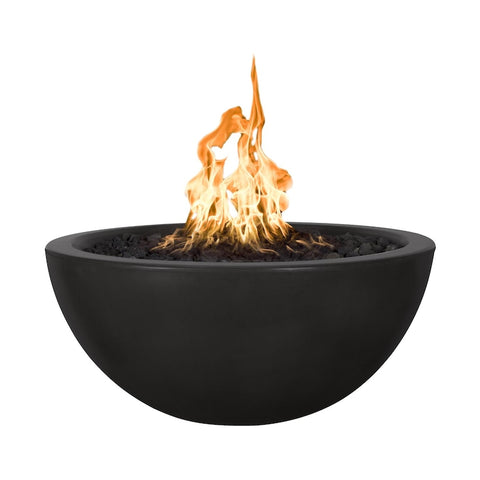 Luna 30 Inch Match Light Round GFRC Concrete Propane Fire Pit in Black By The Outdoor Plus