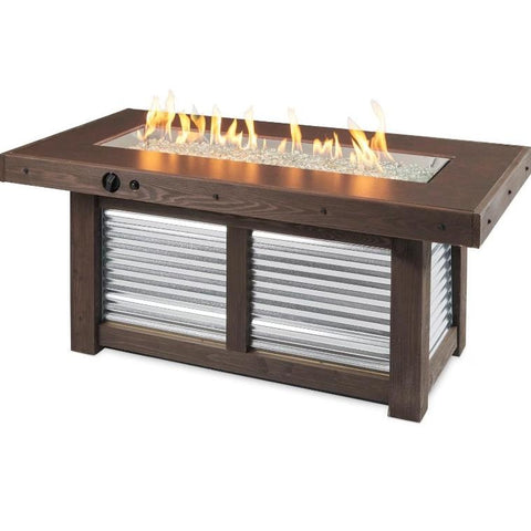 Denali Brew 56 Inch Rectangular Wood Natural Gas Fire Pit Table in Brown By The Outdoor GreatRoom Company