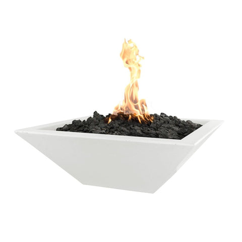 Maya 24 Inch Match Light Square GFRC Concrete Propane Fire Bowl in Limestone By The Outdoor Plus
