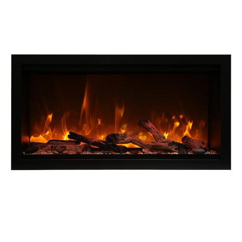 Amantii Symmetry Series XT 34-Inch Smart Built-In Electric Fireplace with Black Steel Surround - Rustic Logs - Indoor/Outdoor - SYM-34-XT