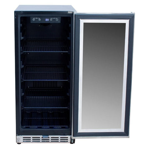 American Made Grills 15-Inch Outdoor Rated Fridge w/ Glass Door - AMG-RFR-15G