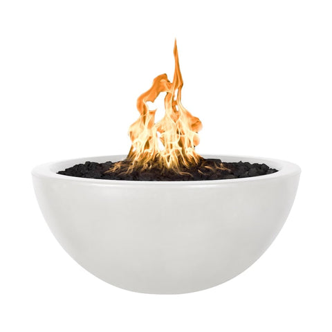Luna 30 Inch Match Light Round GFRC Concrete Propane Fire Pit in Limestone By The Outdoor Plus