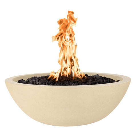 Sedona 27 Inch Match Light Round GFRC Concrete Propane Fire Bowl in Vanilla By The Outdoor Plus