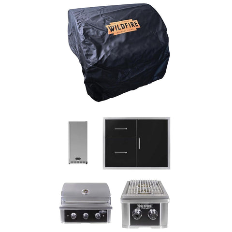 Wildfire 30-In Grill Outdoor Kitchen Package w/Double Side Burner and 15-In Outdoor Rated Refrigerator - WF-PRO30G-RH-NG