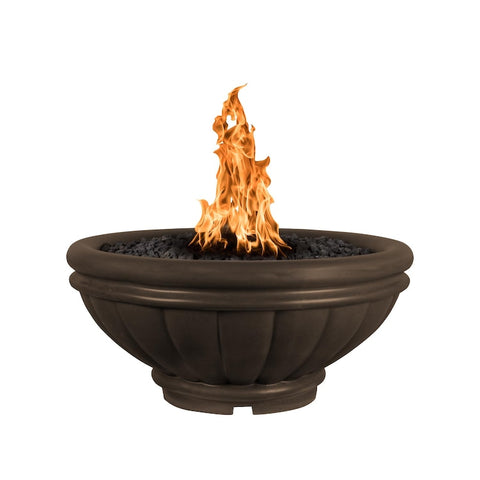 Roma 24 Inch Match Light Round GFRC Concrete Propane Fire Pit in Chocolate By The Outdoor Plus